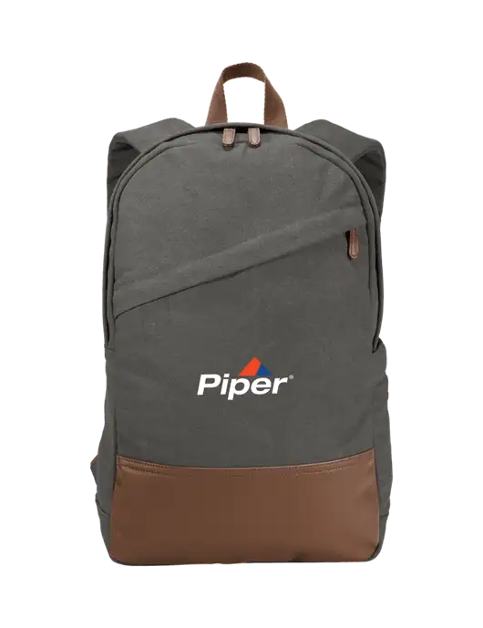 Vintage Modern Grey Canvas 18" Laptop Backpack w/Piper Logo