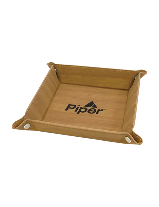 Bamboo Leatherette Valet Tray, 6 x 6 w/Piper Logo