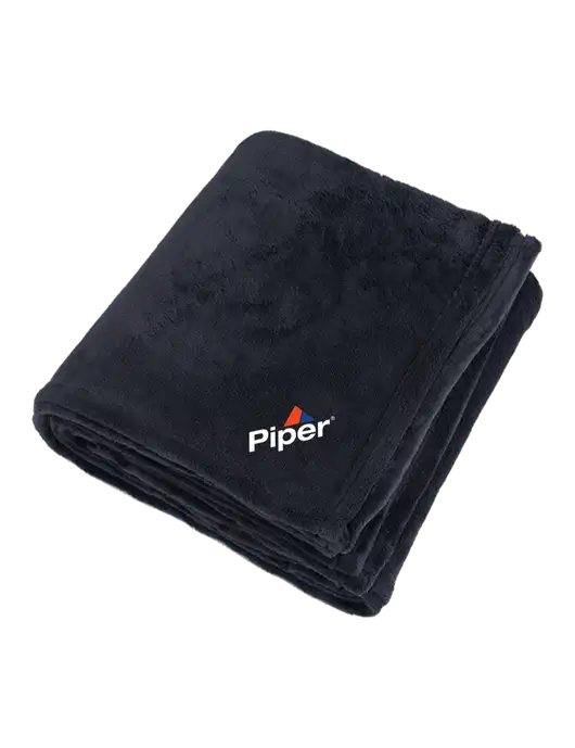 Oversized Deep Black Ultra Plush Blanket w/Piper Logo