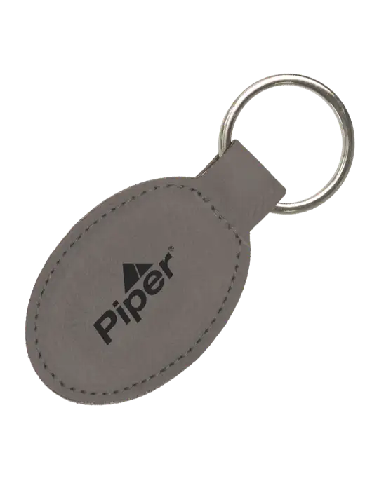 Grey Leatherette Oval Keychain w/Piper Logo