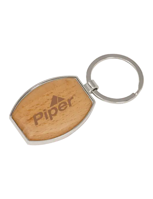 Wood & Silver Oval Keychain w/Piper Logo