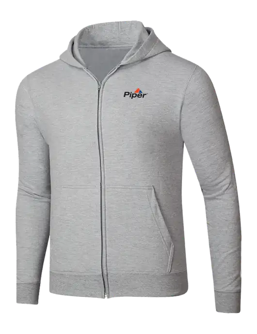 Light Grey Heather 8.5 oz Ring Spun Zip Hooded Sweatshirt w/Piper Logo