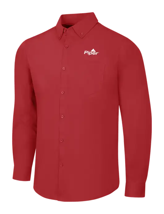 Red Long Sleeve Carefree Poplin Shirt w/Piper Logo