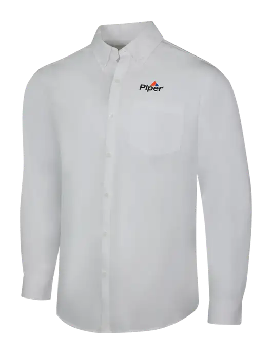 White Long Sleeve Carefree Poplin Shirt w/Piper Logo