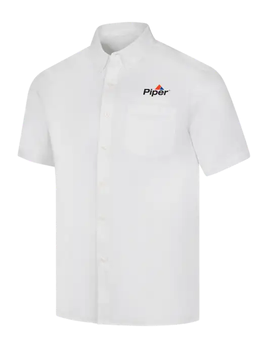 Short Sleeve White Superpro React Twill Shirt w/Piper Logo