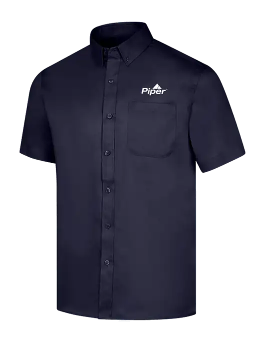 Short Sleeve Navy Superpro React Twill Shirt w/Piper Logo
