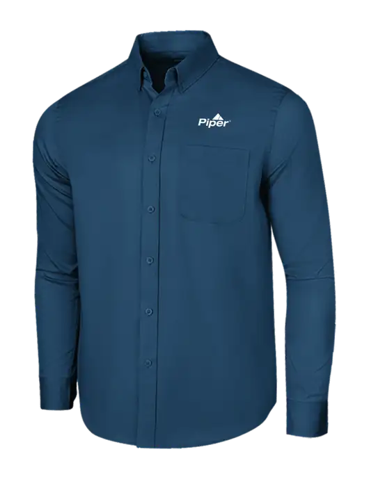 Long Sleeve Light Navy Superpro React Twill Shirt w/Piper Logo