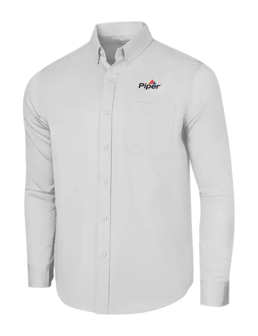 Long Sleeve White Superpro React Twill Shirt w/Piper Logo