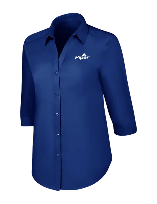 Womens Royal 3/4 Sleeve Carefree Poplin Shirt w/Piper Logo