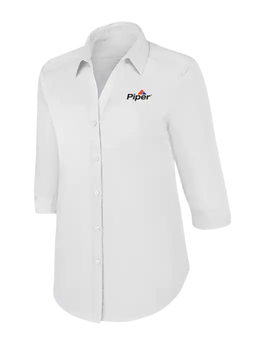 Womens White 3/4 Sleeve Carefree Poplin Shirt w/Piper Logo