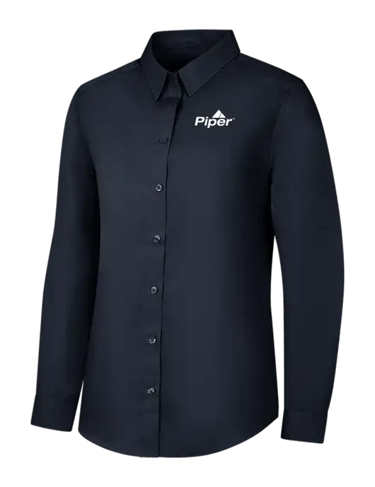 Womens River Blue Navy Long Sleeve Carefree Poplin Shirt w/Piper Logo