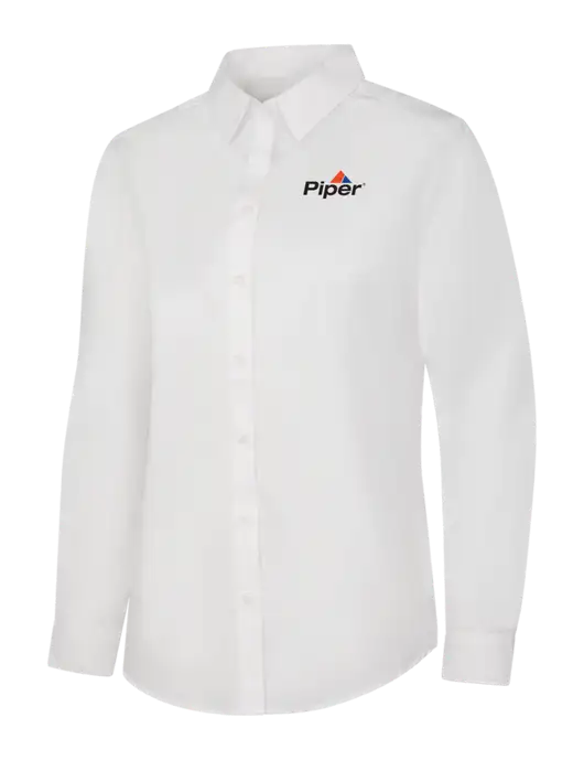 Womens White Long Sleeve Carefree Poplin Shirt w/Piper Logo