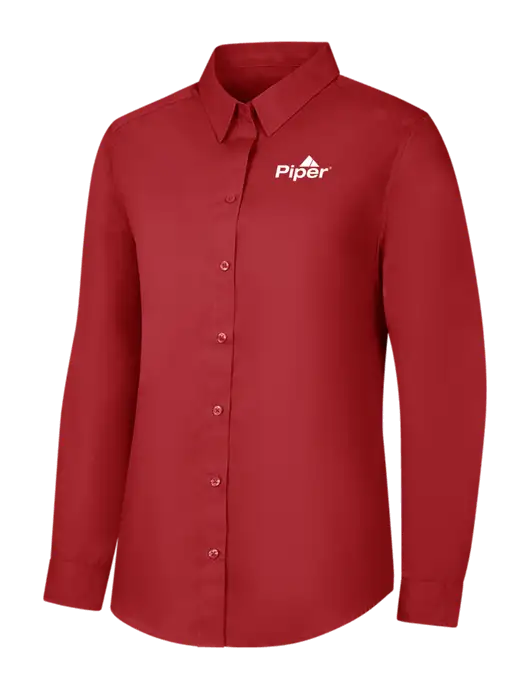 Womens Rich Red  Long Sleeve Carefree Poplin Shirt w/Piper Logo