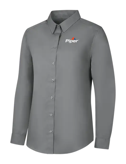 Womens Medium Grey Long Sleeve Carefree Poplin Shirt w/Piper Logo