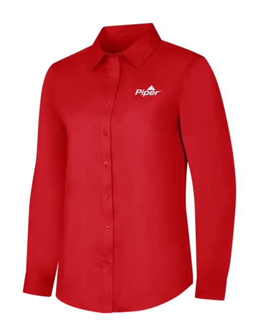 Red Womens Long Sleeve Superpro React Twill Shirt w/Piper Logo