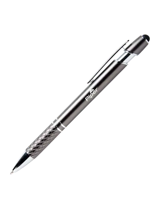 Valencia Gunmetal Stylus Pen - Black Ink w/Piper Logo