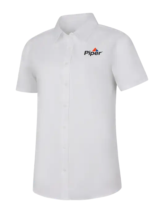 Womens White Short Sleeve Superpro React Twill Shirt w/Piper Logo
