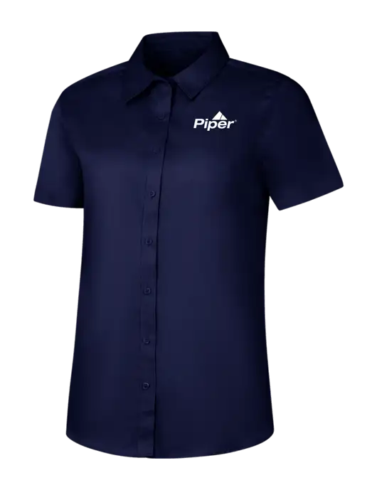 Womens Navy Short Sleeve Superpro React Twill Shirt w/Piper Logo