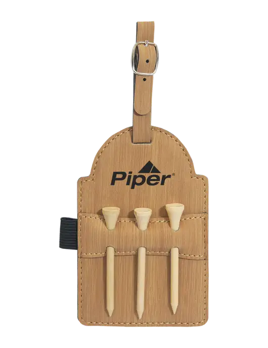 Bamboo Leatherette Golf Bag Tag with 3 Wooden Tees w/Piper Logo