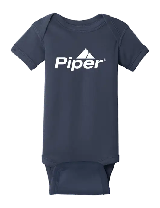 Rabbit Skins Navy Infant Short Sleeve Baby Rib Bodysuit w/Piper Logo