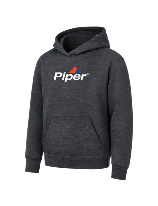 Youth Dark Heather Grey 7.8 oz Pullover Hooded Sweatshirt w/Piper Logo