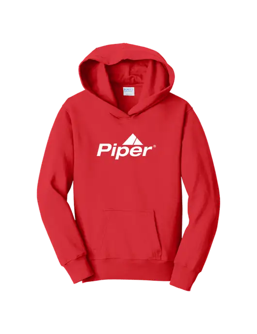 Youth Bright Red 8.5 oz Ring Spun Pullover Hooded Sweatshirt w/Piper Logo