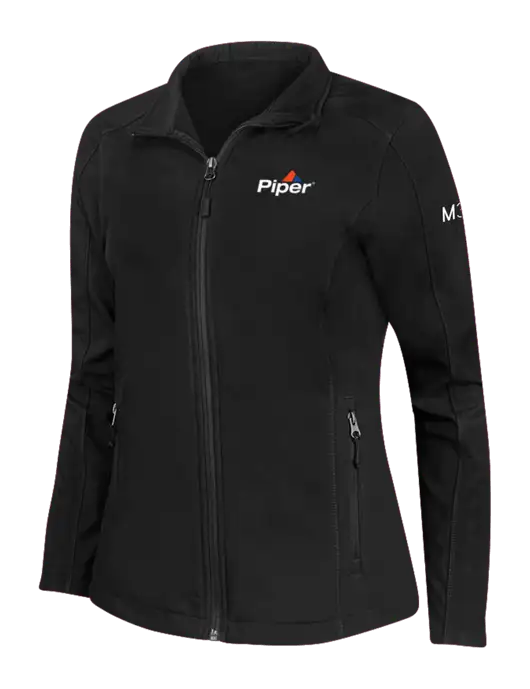 Black Womens Core Soft Shell Jacket w/M350 Logo, Piper Logo