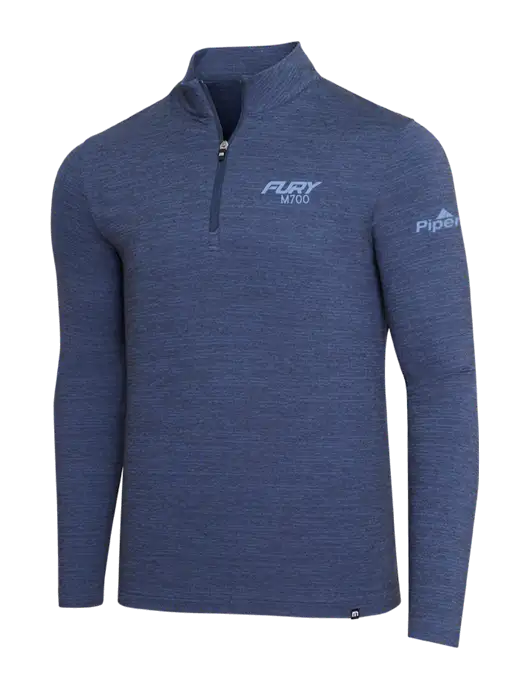 TravisMathew Navy Heather Crestview 1/4 Zip w/M700 Fury Logo, Piper Logo