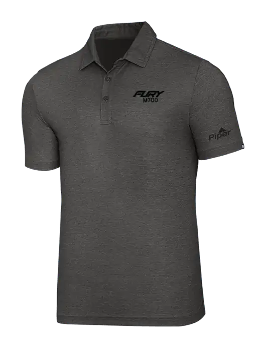 TravisMathew Black Heather Oceanside Polo w/M700 Fury Logo, Piper Logo
