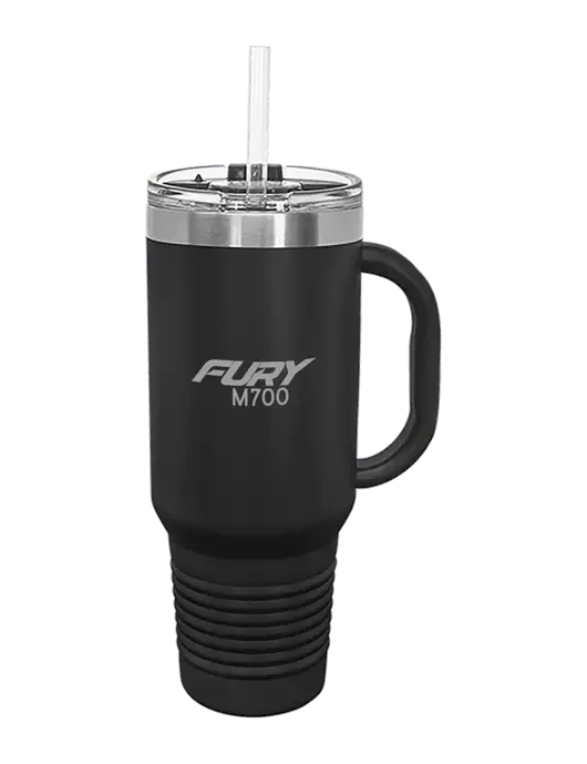 Polar Camel 40 oz. Powder Coated Vacuum Insulated Black Travel Mug with Straw w/M700 Fury Logo, Piper Logo