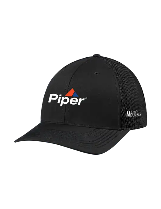 Richardson Adjustable Snapback Original 112 Trucker Cap Black w/Black Mesh w/M600/SLS Logo, Piper Logo