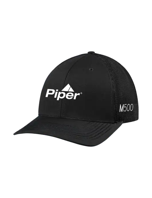 Richardson Adjustable Snapback Original 112 Trucker Cap Black w/Black Mesh w/M500 Logo, Piper Logo