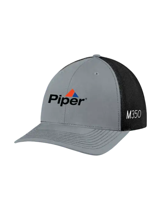 Richardson Adjustable Snapback Original 112 Trucker Cap Heather Grey w/Black Mesh w/M350 Logo, Piper Logo