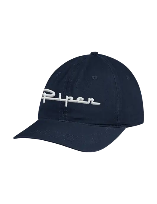Garment Washed Unstructured Twill Navy Cap w/Vintage Piper Puff Logo