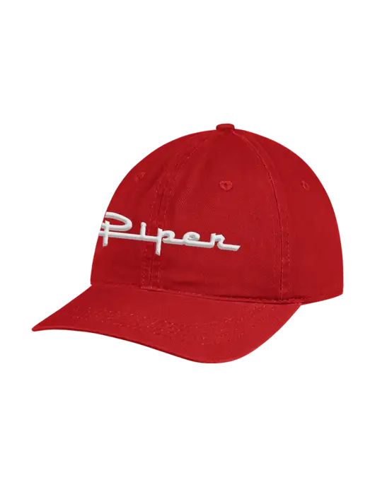 Garment Washed Unstructured Twill Red Cap w/Vintage Piper Puff Logo