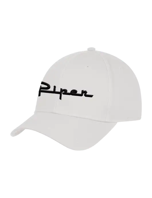 White Structured Cap Hook & Loop w/Vintage Piper Puff Logo