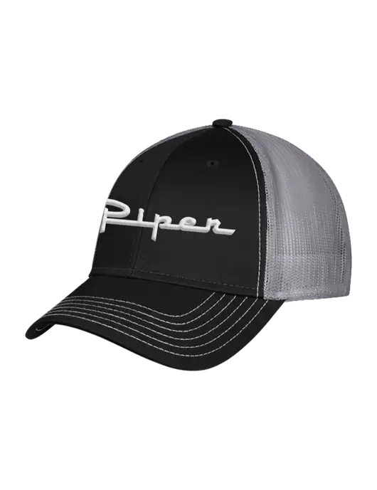Black & Grey Mesh Trucker Cap Snap Back w/Vintage Piper Puff Logo