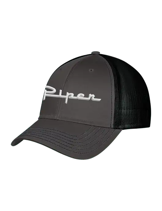 Charcoal & Black Mesh Trucker Cap Snap Back w/Vintage Piper Puff Logo