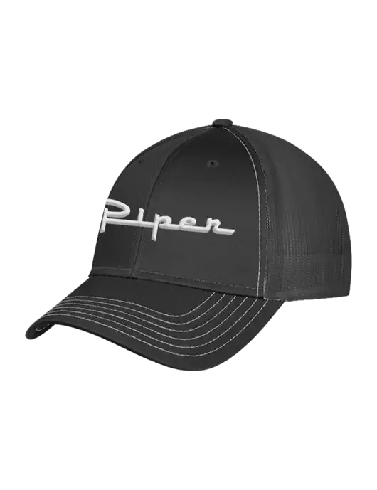 Charcoal Grey Mesh Trucker Cap Snap Back w/Vintage Piper Puff Logo