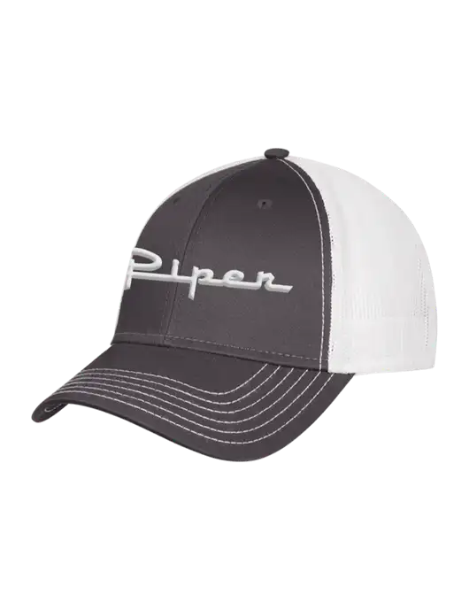 Dark Grey/White Mesh Trucker Cap Snap Back w/Vintage Piper Puff Logo