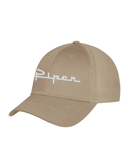 Khaki Mesh Trucker Cap Snap Back w/Vintage Piper Puff Logo