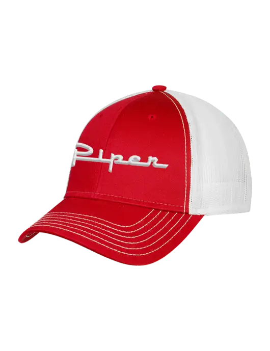 Red/White Mesh Trucker Cap Snap Back w/Vintage Piper Puff Logo