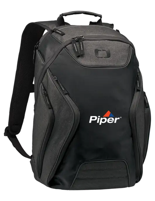 OGIO Black/Heather Grey Hatch Laptop Backpack
 w/Piper Logo