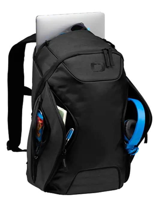 OGIO Black/Heather Grey Hatch Laptop Backpack
 w/Piper Logo
